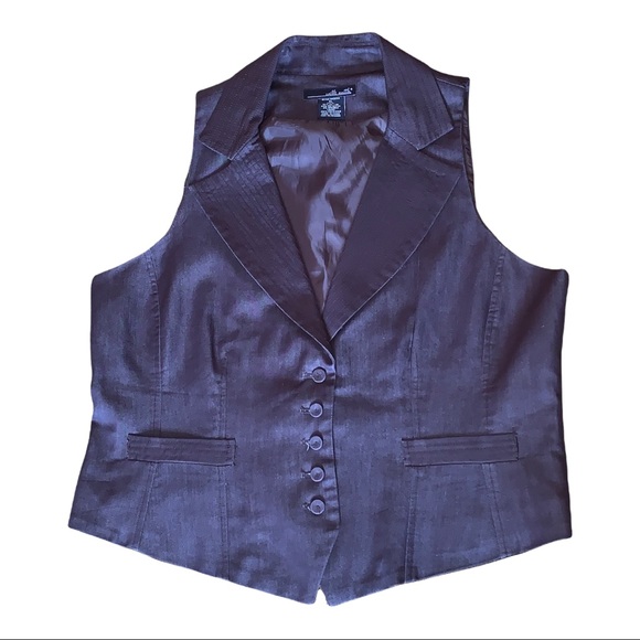 Willi Smith Brown Button Vest Women’s XL Satin Lined Tailored Dressy Career Top - Picture 6 of 11